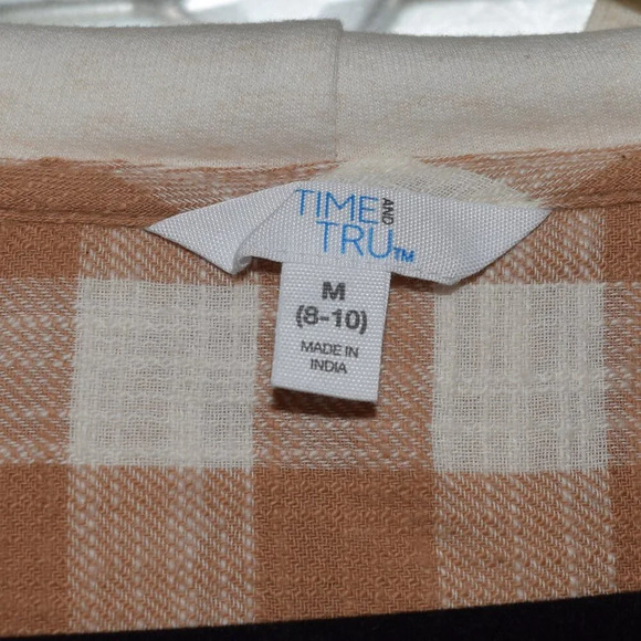 TIME & TRU Women's Button Down Hooded Drawstring Flannel Shirt Size M 8-10 - Picture 2 of 4